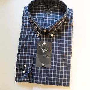 NWT navy and white plaid dress shirt TRIM fit